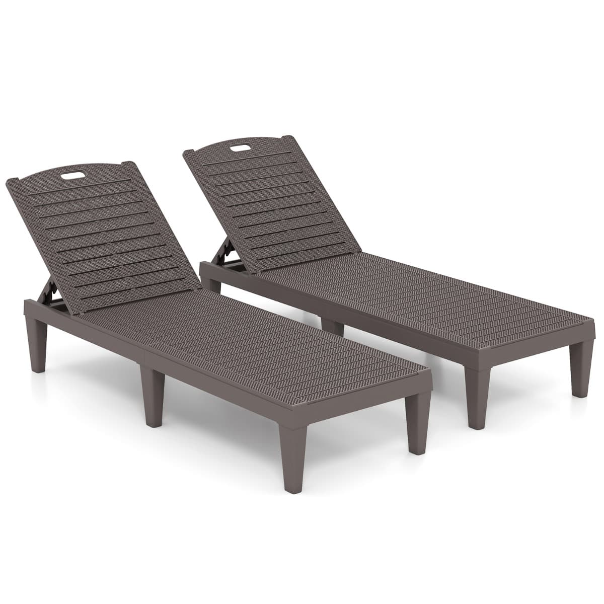 CostwayEnsemble de 2 Chaises Longues avec Dossier Réglable en Plastique Chaise de Jardin Résistante Aux Intempéries Marron